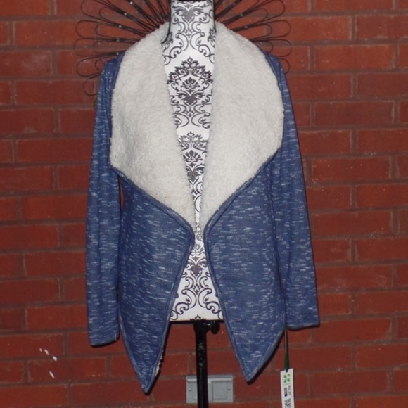 Blue Heather Sherpa Lined Teddy Bear Jacket NWT - Picture 2 of 6